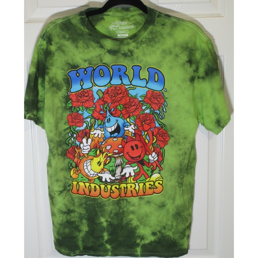 World Industries Roses Graphic Green Tie Dye Skateboard Tee M
